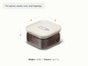 The Caraway Glass Airtight Container, 1 qt, shown here in clear square glass with a beige lid (6"x6"x3"), is ideal for pantry storage of spices, seeds, nuts, and toppings. Non-toxic and perfect for fresh-keeping.