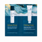 Two Alubri Intimate Serum & Calming Cream sample packets, featuring blue and gold marble packaging with detailed product information and usage instructions—emphasizing the Intimate Serum’s benefits for supporting a balanced vaginal microbiome—printed beside each tube.