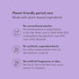A purple graphic highlights Sparkle Maxi Pads, With Wings (10 Count) biobased care: no conventional plastics, synthetic superabsorbents, or artificial fragrances/dyes. Hypoallergenic icons and brief benefits are also shown.