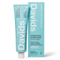 A tube and box of Davids Premium Toothpaste - Whitening + Antiplaque in natural spearmint flavor, featuring a light blue design with white text highlighting benefits such as enamel health, detox, and fluoride-free. This EWG Verified toothpaste is a natural whitening formula, crafted as a fluoride free option for a cleaner, healthier smile.