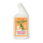 A white bottle of Rebel Green Toilet Bowl Cleaner with an orange label features green text and a person cleaning a toilet. This plant-based cleaner emphasizes eco-conscious ingredients.