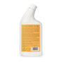 The back of a Rebel Green Toilet Bowl Cleaner bottle shows a yellow label detailing its plant-based formula, usage directions, ingredients, and barcode—ideal for eco-conscious shoppers seeking a natural cleaning solution.