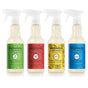 The Mrs. Meyer's Summer Multi-Surface Cleaner Collection includes four spray bottles in Fresh Grass, Tomato Vine, Dandelion, and Blueberry scents, each with unique decorative labels.