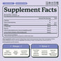 The Supplement Facts label for Wonder Sleep Kids Super Sleep Gummies by Plant People displays ingredients, nutritional values, and easy-to-read icons for vegan, gluten-free, and allergen-free. Lists of included and excluded ingredients appear on a vibrant purple background. Perfect for parents seeking a calming supplement or melatonin-free sleep aid for kids, these zero-sugar bedtime gummies are carefully formulated with your child’s wellness in mind.