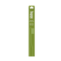 A green Huppy package labeled "happy" contains a Bamboo Toothbrush with Castor Oil Bristles, featuring soft, plant-based bristles and plastic-free packaging.