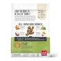 A bag of The Honest Kitchen Dry Dog Food, Grain Free Chicken Whole Food Clusters, features “Food too good to be called kibble,” with cage free chicken, pumpkin, flaxseed, carrots, and product benefits on the back.