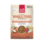 A 10 lb bag of The Honest Kitchen Dry Dog Food, Whole Grain Beef & Oat Whole Food Clusters, features ranch raised beef, probiotics for digestive and skin health, and images of beef, oats, and vegetables on the front.