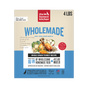 A 4 lb box of The Honest Kitchen Wholemade™ Whole Grain Turkey Dog Food makes 16 lbs of human-grade food. The blue and beige packaging features turkey, veggies, and grains.