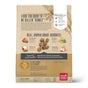 A tan bag of The Honest Kitchen Dry Dog Food, Whole Grain Beef & Oat Whole Food Clusters, labeled Real, Human Grade Goodness, features whole food ingredients, quality and health highlights, plus wheat and pet food illustrations.
