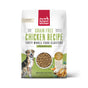 A bag of The Honest Kitchen Dry Dog Food, Grain Free Chicken Whole Food Clusters features cage free chicken, vegetables, and a happy dog on its white and green package.