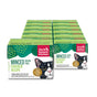 A stack of twelve green and white boxes of The Honest Kitchen Minced Wet Cat Food Chicken in Bone Broth Gravy, featuring a gold “Human Grade” seal with a cat’s face on the front.