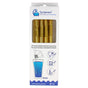 The Turtleneck Stainless Steel Bendable Straw Set by EcoLunchBox includes gold-colored reusable straws in a windowed box with illustrations highlighting their sustainability and versatile uses.