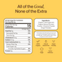 Morning Made Turmeric Latte - Original (60 servings) features a nutrition label with 0g fat, sugar, and sodium per 1g serving, only 15 calories, and organic ingredients. Icons show USDA organic, anti-inflammatory benefits, dairy/gluten free, and great taste.