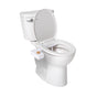 A white toilet with the lid and seat up features the TUSHY Classic 3.0 Bidet Attachment, which includes water pressure control, a self-cleaning nozzle, and a control knob on the left side beneath the seat.