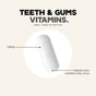 Codeage Teeth & Gums Vitamins supplement tablets (0.90 in) provide oral care nutrition with calcium. The label notes that natural color variation may occur.
