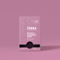 A pink box of Terra Intimacy Wipes - Daily PH Balancing, Fragrance & Sulfate Free, Individually Wrapped is displayed on a matching pink background. The packaging notes they are plastic-free and include 30 natural bamboo sachets.