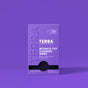 A purple box labeled Terra Initimate Toy Cleaning Wipes, Individually Wrapped sits on a matching purple background. The box notes these bamboo wipes are fragrance-free, eco-friendly, and include 30 natural antibacterial sachets.