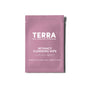 A mauve packet of Terra Intimacy Wipes—Daily PH Balancing, Fragrance & Sulfate Free, Individually Wrapped—is shown with Japanese text and “Freshness when you need it most,” offering natural, on-the-go convenience.