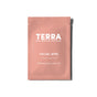 A pink packet labeled Terra Micellar Water Facial and Makeup Removing Wipes infused with Aloe & Vitamin E, Individually Wrapped, displays the tagline “Makeup gone, glow on!” and Japanese text beneath “Facial Wipe” on a white background.