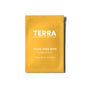 A yellow packet labeled Terra Mess Free Multi-Purpose Wipes, Individually Wrapped, with Japanese text and biodegradable wipes for clean hands and a fresh face, shown on a plain white background.