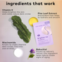 A flat lay shows a spinach leaf, a small gold jar, Brighten-Up Hydrogel Undereye Patches by The Good Patch from an open packet, and a purple flower, with text sharing how these ingredients help reduce dark circles and brighten under-eyes.