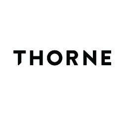 The image shows the word THORNE in bold, black, uppercase letters on a light gray background.