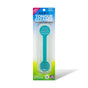 A packaged Radius Tongue Cleaner & Storage Case featuring a turquoise double-ended design with round heads and holes. The packaging highlights it as a micro-ridge tongue scraper and brush for superior oral care, is BPA-free, and includes a complimentary travel case.