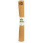 A rolled-up, eco-friendly Nomad Air Cork Yoga Mat by Yoloha Yoga stands upright, wrapped with a label featuring a green plant design and the word TRAVEL. A flower logo is stamped at the top end of this non-slip yoga mat, making it both stylish and practical for your portable yoga practice.