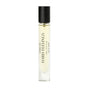 A clear glass 8 mL vial with a black cap holds pale yellow Hard Feelings Eau de Parfum by Uncommon Beauty. The bold label hints at an alluring sandalwood aroma and notes Eau de Parfum along with 0.27 fl oz in smaller text.