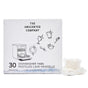 A box of The Unscented Company Dishwasher Tabs, with simple dish-themed line art, sits beside two white vegan dishwasher tabs wrapped in plastic.