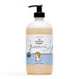 The Unscented Company Kids Shiny Shampoo comes in a clear pump bottle with a blue label, featuring a cartoon child showering; its gentle, hypoallergenic formula is designed for kids and enriched with natural ingredients.