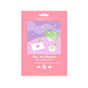 The FaceTory Oh, My Heart Calming Face Sheet Mask for sensitive skin comes in a pink packet with plant, cup, and letter illustrations on a starry purple background styled like album art.