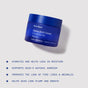 A blue jar of Ursa Major Alpine Rich Cream on a light background, with text noting: deeply hydrates, supports the skin barrier, improves fine lines, and leaves skin looking plump and smooth.