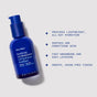 A blue bottle of Ursa Major Fortifying Gel Moisturizer stands beside text highlighting its lightweight hydration, soothing aloe for skin conditioning, quick absorption and layering, and a smooth, shine-free finish.