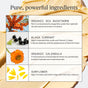A chart titled Pure, powerful ingredients features photos and descriptions of organic sea buckthorn, black currant, organic calendula, and sunflower—highlighting their skin-nourishing hydration in Ursa Major Golden Hour Recovery Cream.