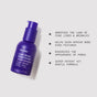 A purple Ursa Major Lunar Bloom Retinal Serum bottle rests on a light background. Nearby, text highlights its benefits: evens skin texture, smooths fine lines, minimizes pores, and delivers a gentle yet potent formula.