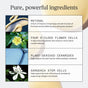 A skincare ingredients chart features Ursa Major’s Lunar Bloom Retinal Serum for smoothing texture and reducing fine lines, plus Four O’Clock Flower Cells, Plant-Derived Ceramides, and Gardenia Stem Cells, alongside images of creams, flowers, and water.