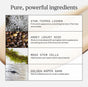 A chart showcases Mountain Glow Serum by Ursa Major, highlighting star-tipped lichen, honey locust seed, moss stem cells, and golden aspen bark with photos and brief descriptions of their skin-nourishing benefits.