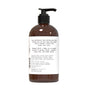 A brown pump bottle labeled Muse Apothecary Nourishing Hand Soap, featuring ingredients, product details in black text on white, and highlighting rosemary mint, hemp, and natural hand wash benefits.