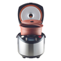 The VitaClay® Chef VITACLAY 7-IN-1 SMART ORGANIC MULTI-COOKER VM7900 is displayed with its lid open, revealing the inner pot and a removable orange insert. This versatile kitchen appliance functions as a rice cooker, slow cooker, digital steamer, and bonus yogurt maker, all set against a white background.