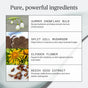 Discover Ursa Major’s Vital Spring Hydration Mask: an ingredient chart showcases photos and benefits of summer snowflake bulb, split gill mushroom, elfdock flower, and beech seed for skin-plumping hydration and firming.