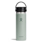 The green Hydro Flask Wide Mouth Bottle with Flex Sip Lid™ (20 oz) features a matte finish, stainless steel construction, and a black lid/handle. The brand logo is on the front. TempShield double-wall insulation ensures leakproof performance, keeping beverages hot or cold for convenience.