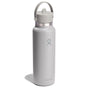 The Hydro Flask Wide Mouth Bottle with Flex Straw Cap, 40 oz, features a sleek matte gray finish, an insulating design, and a handle on the lid. It includes a stainless steel accent near the top and displays the Hydro Flask logo for added style and practicality.