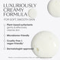 Text on a light background reads: “Skin Food Body Wash by Weleda—luxuriously creamy for soft, smooth skin.” Four bullet points highlight: plant-based surfactants, microbiome-friendly, cruelty-free & vegan, dermatologist-approved.