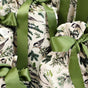 The Set of 5 Reusable Gift Bags - Natural Noel Birdlife by Waste Free Celebrations features 100% cotton, bird and foliage prints, and green ribbons—a stylish, sustainable way to wrap gifts.