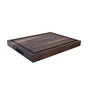 The Classic Wood Butcher Block by WoodForChef is a rectangular, edge-grain cutting board with deep juice grooves, side hand grips, a dark FSC-certified hardwood finish, and the WoodForChef logo engraved on one corner.