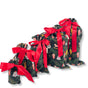 The Set of 5 Reusable Gift Bags - Folk Art Ornaments by Waste Free Celebrations features holiday-themed fabric bags with red ribbons—sustainable, festive wrapping perfect for eco-friendly gift giving.