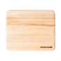 The Mizu Minimalist Chopping Board by WoodForChef is a rectangular, light maple board with rounded corners, "WOOD FOR CHEF" printed in black at the bottom right. Its smooth, natural surface suits any kitchen or works as a stylish butcher block. 100% FSC Certified.