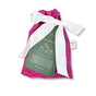 The Reusable Gift Bags - Sprinkles by Waste Free Celebrations, features a vibrant pink color with a white ribbon adorned with colorful specks. A green label with white text highlights its eco-friendly, sustainable appeal as a reusable gift bag.