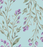 The Furoshiki from Waste Free Celebrations showcases lavender flowers and green leaves on delicate branches against a light blue background. Featuring a symmetrical watercolor style, this design is ideal for creating calming and elegant patterns on sustainable gift wrapping.